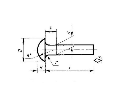 Заклепка без покрытия ГОСТ 10299-80 стальная под молоток с полукруглой головкой, 8x16 мм