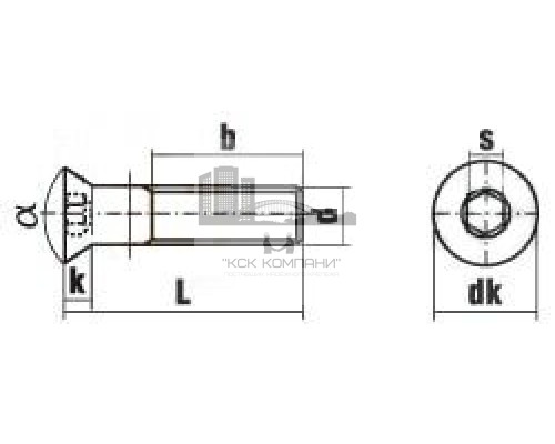 Винт ISO 10642 (A2) с потайной головкой и внутренним шестигранником, M6X80