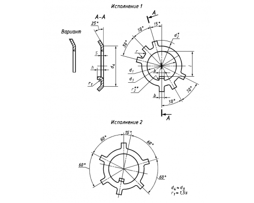 Шайба стопорная ГОСТ 11872-89 класса точности А стальная многолапчатая без покрытия, M52x52.5 мм