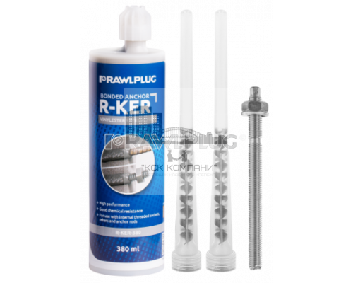 Химический клеевой анкер RAWLPLUG (РАВПЛАГ) R-KER-300 без стирола для применения с анкерными шпильками, втулками и арматурой в бетоне (винилэстеров