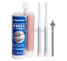 Двухкомпонентный клеевой анкер RAWLPLUG (РАВПЛАГ) R-KEX-II-385 (3:1) для применения в бетоне с трещинами и без трещин с анкерными шпильками (эпоксидная
