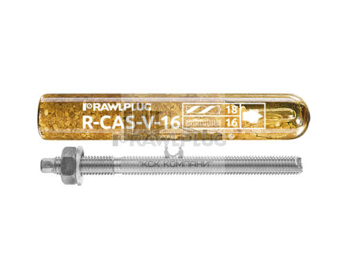Химический анкер капсула RAWLPLUG (РАВПЛАГ) R-CAS-V-08 без стирола для вкручивания с анкерными шпильками в бетон без трещин (винилэстеровая смола), M