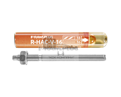 Химический анкер капсула RAWLPLUG (РАВПЛАГ) R-HAC-V-08 без стирола для забивания с анкерными шпильками в бетон без трещин (винилоэстровая смола), M8x80
