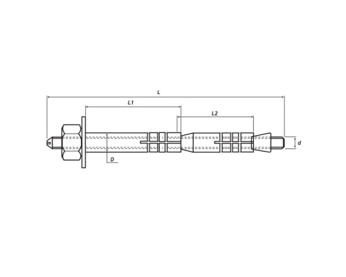 Анкерный болт с гайкой двухраспорный из оцинкованной стали с желтопассивированным покрытием, M20 25x250 мм