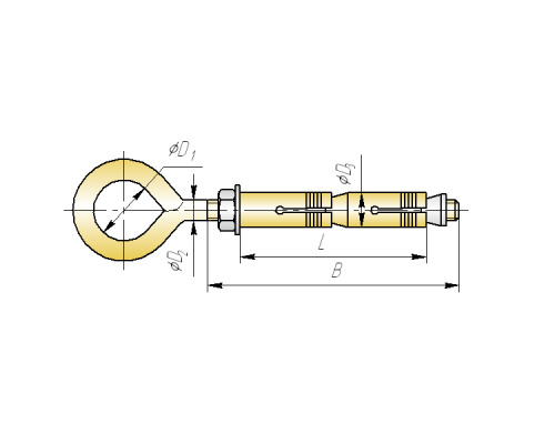 Анкерный болт с кольцом двухраспорный из оцинкованной стали с желтопассивированным покрытием, M10 14x100 мм
