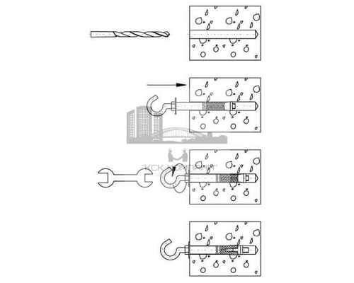 Анкерный болт с крюком из оцинкованной стали с желтопассивированным покрытием, M8 10x120 мм  купить в Москве