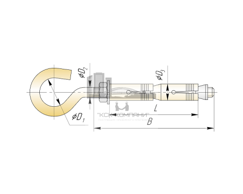 Анкерный болт с полукольцом двухраспорный из оцинкованной стали с желтопассивированным покрытием, M6 10x100 мм