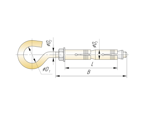Анкерный болт с полукольцом двухраспорный из оцинкованной стали с желтопассивированным покрытием, M8 12x210 мм