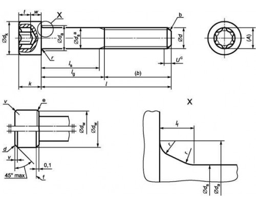 Винт ISO 14579 (A2) с цилиндрической головкой шлиц Torx, M8X35