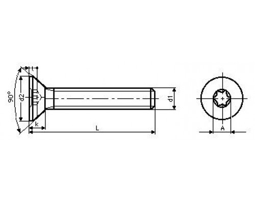 Винт ISO 14581 (A2) с потайной головкой шлиц Torx, M4X40