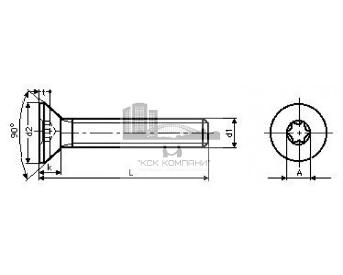 Винт ISO 14581 (A4) с потайной головкой шлиц Torx, M5X10