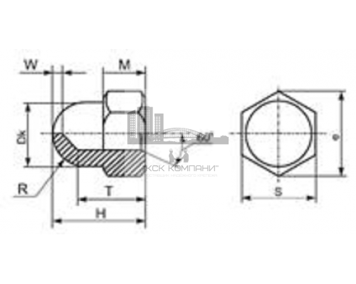Гайка шестигранная колпачковая высокая DIN1587 (A2), M16