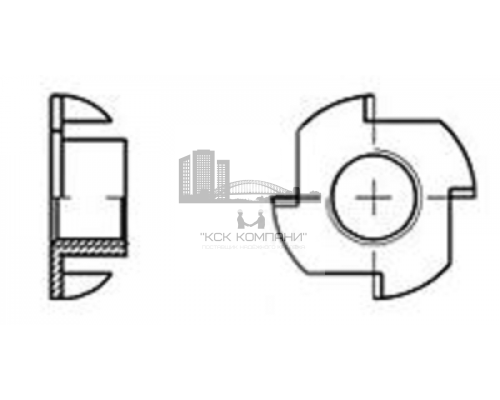 Гайка усовая DIN 1624 мебельная забивная (врезная) оцинкованная сталь класс прочности 4.6-5.8, M4x6 мм