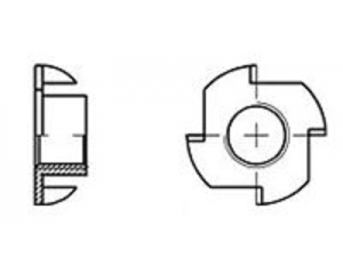 Гайка усовая DIN 1624 мебельная забивная (врезная) оцинкованная сталь класс прочности 4.6-5.8, M10x12 мм