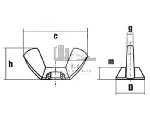 Гайка барашек DIN 315 AF (A4) американская форма, M5