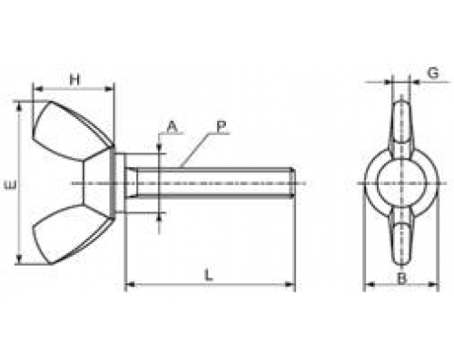 Винт барашек DIN 316 с прямоугольными лепестками американская форма оцинкованная сталь, M6x20 мм  купить в Москве