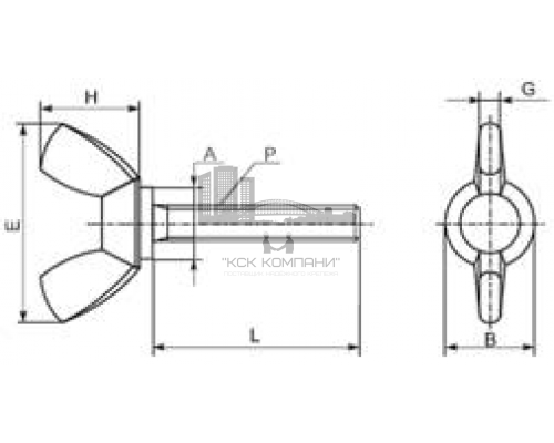 Винт барашек DIN 316 с прямоугольными лепестками американская форма оцинкованная сталь, M10x25 мм  купить в Москве