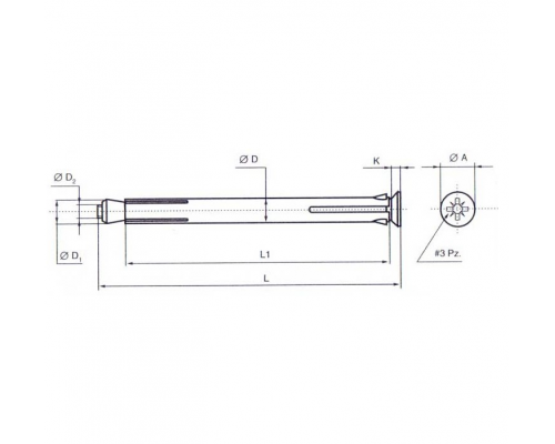 Анкер рамный с потайной головкой из оцинкованной стали с желтопассированным покрытием, M4 8x72 мм