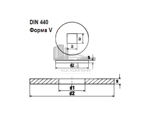 Шайба мебельная широкая с квадратным отверстием DIN 440 V (A2) форма V, 9.0xM8