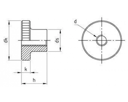 Гайка нажимная рифлёная высокая DIN 466 (A1), M6