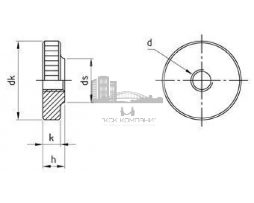 Гайка нажимная рифлёная низкая DIN 467 (A1), M6