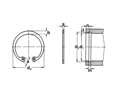 Кольцо стопорное внутреннее DIN 472 для отверстий (оксидированная сталь), D62