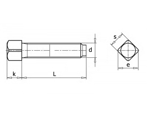 Винт установочный DIN 479 с квадратной головкой и подголовком сталь без покрытия класс прочности 8.8, M16x50 мм  — Винты установочные