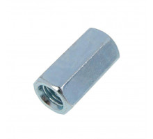 Гайка-втулка соединительная DIN 6334 шестигранная удлиненная оцинкованная сталь класс прочности 8.0, M6х18 мм
