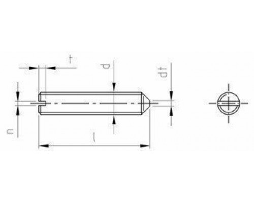 Винт установочный DIN 553 нержавеющая сталь A2 / AISI 304 с острым концом шлиц прямой, M5x6 мм