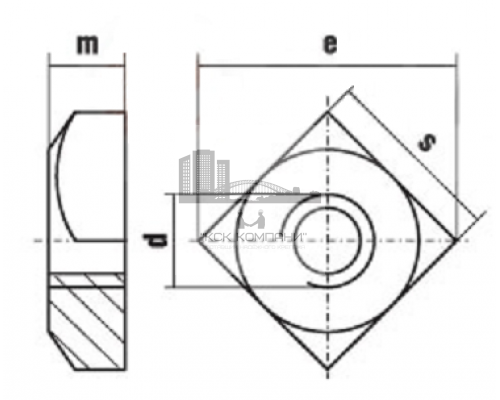 Гайка квадратная DIN 557 (A2), M5
