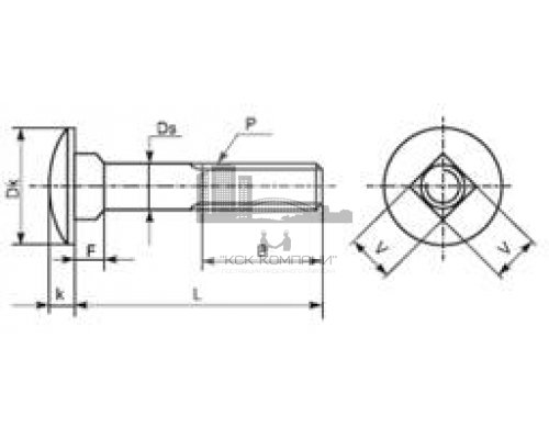 Болт мебельный DIN 603 с увеличенной полукруглой головкой и квадратным подголовком (оцинкованная сталь), M5x30 мм