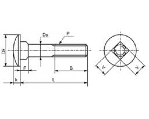 Болт мебельный DIN 603 с увеличенной полукруглой головкой и квадратным подголовком (оцинкованная сталь), M6x70 мм  купить в Москве