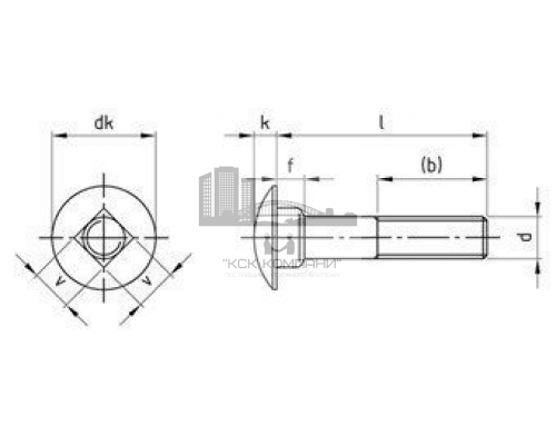 Болт DIN 603 F (A2) с полукруглой головкой неполной резьбой и квадратным подголовком, M6X50