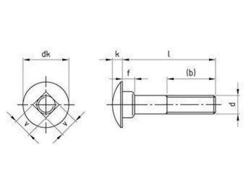 Болт DIN 603 F (A2) с полукруглой головкой неполной резьбой и квадратным подголовком, M6X50