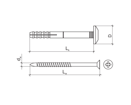 Дюбель-гвоздь с грибовидным бортиком (полипропилен/оцинкованная сталь), 6x40 мм