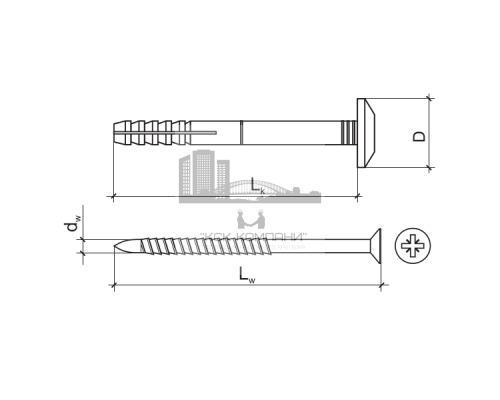 Дюбель-гвоздь с грибовидным бортиком (полипропилен/оцинкованная сталь), 6x60 мм