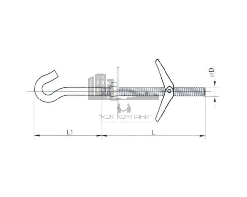 Дюбель складной пружинный с крючком оцинкованная сталь класс прочности 4.6-5.8, M8 21x108 мм