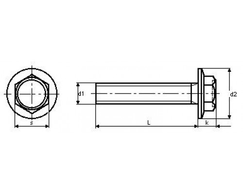 Болт DIN 6921 с шестигранной головкой фланцем и полной резьбой (оцинкованная сталь класс прочности 8.8), M8x20 мм
