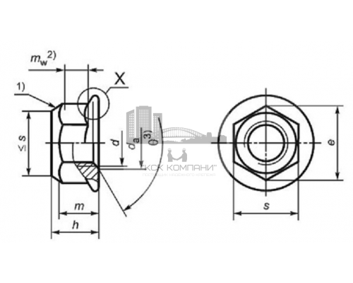 Гайка шестигранная самоконтрящаяся DIN 6927 цельнометаллическая с фланцем оцинкованная сталь класс прочности 8.0, M6