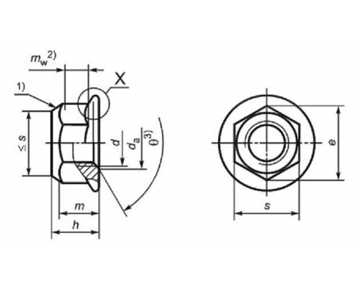 Гайка шестигранная самоконтрящаяся DIN 6927 цельнометаллическая с фланцем оцинкованная сталь класс прочности 8.0, M6