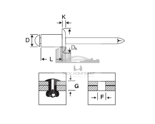 Заклепка вытяжная DIN 7337 окрашенная с выпуклой шляпкой алюминий - сталь (RAL 9003), 3.2x8 мм (3-5 мм)