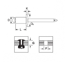 Заклепка вытяжная DIN 7337 окрашенная с выпуклой шляпкой алюминий - сталь (RAL 7037), 3.2x16 мм (11-13 мм)