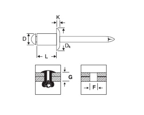 Заклепка вытяжная стальная DIN 7337 со стальным стандартным бортиком, 6x10 мм
