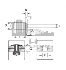 Заклепка вытяжная DIN 7337 окрашенная с выпуклой шляпкой и увеличенным бортиком алюминий - сталь (RAL 9005), 14 мм 4.8x12 мм (6-8 мм)