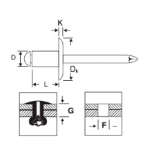 Заклепка вытяжная DIN 7337 окрашенная с выпуклой шляпкой и увеличенным бортиком алюминий - сталь (RAL 9005), 14 мм 4.8x12 мм (6-8 мм)