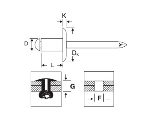 Заклепка вытяжная алюминиевая DIN 7337 со стальным увеличенным бортиком, 4.8x40 мм 16 мм