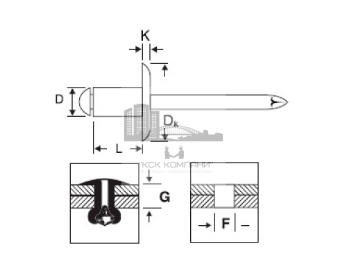 Заклепка вытяжная стальная DIN 7337 со стальным увеличенным бортиком, 4.8x21 мм 14 мм