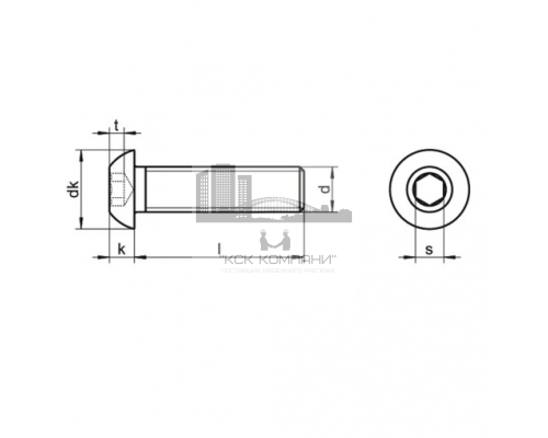 Винт ISO 7380 тип ULS с полукруглой головкой и внутренним шестигранником оцинкованная сталь класс прочности 10.9, M8x25 мм  — Винты с внутренним шестигранником (HEX)
