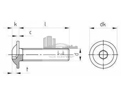 Винт ISO 7380 FL (A2) с полукруглой головкой с фланцем и внутренним шестигранником, M3X5