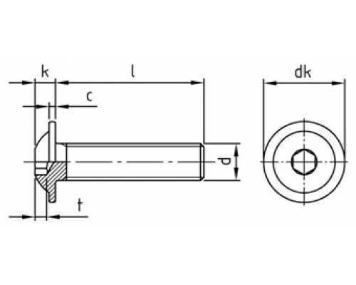 Винт ISO 7380-2 тип ULF с полукруглой головкой с фланцем и внутренним шестигранником оцинкованная сталь класс прочности 10.9, M6x16 мм  — Винты с внутренним шестигранником (HEX)